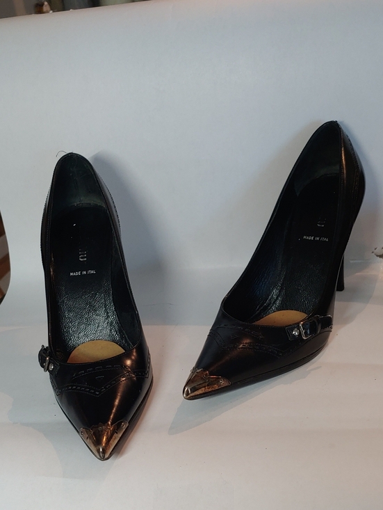 Miu Miu Shoes - Miu Miu (Prada) Black Pointed Toe Stiletto Pumps with Metallic Caps